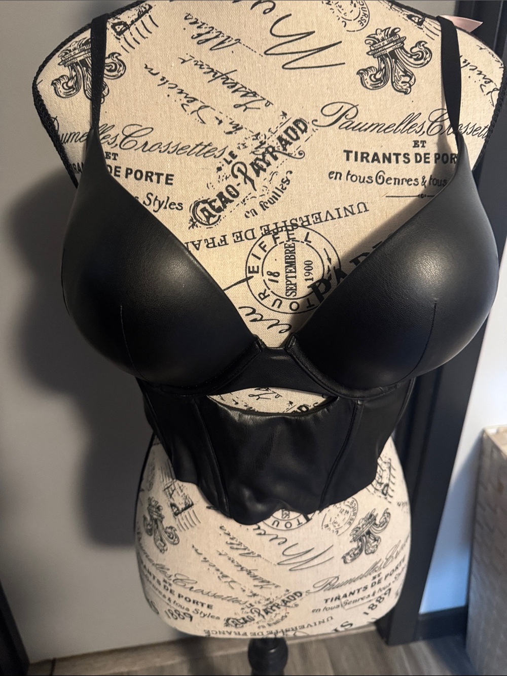 Victoria's Secret Black Faux Leather Longline Bra